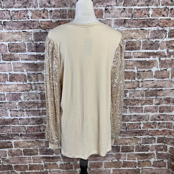 Torrid 2X NWT Champagne Ribbed Crew Neck Sequin Sleeve Long Sleeve Top 41055056 - Picture 7 of 15